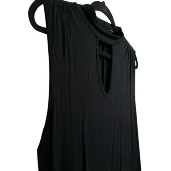 Jennifer Lopez Black Sleeveless Keyhole Neckline Choker Cut Top Tunic Collar Med - Picture 11 of 16